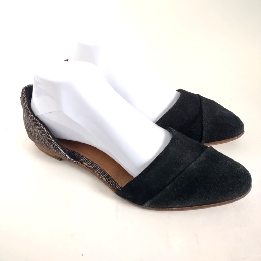 TOMS Women's Jutti D'Orsay Flats Black Suede Metallic Woven Size 8.5 Pointy Toe